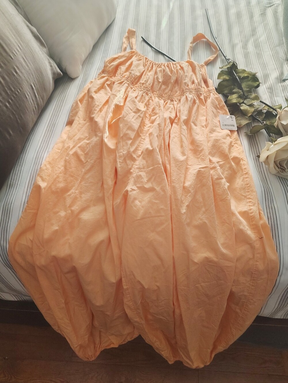 Women's Peach Balloon Hem Jumpsuit - Lightweight Summer Dress